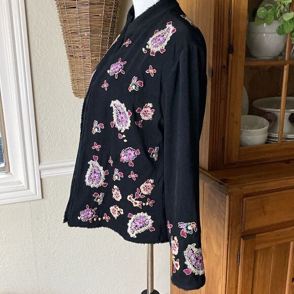 Coldwater Creek Open Front Paisley Embroidered Lined Jacket Size L - Picture 6 of 9